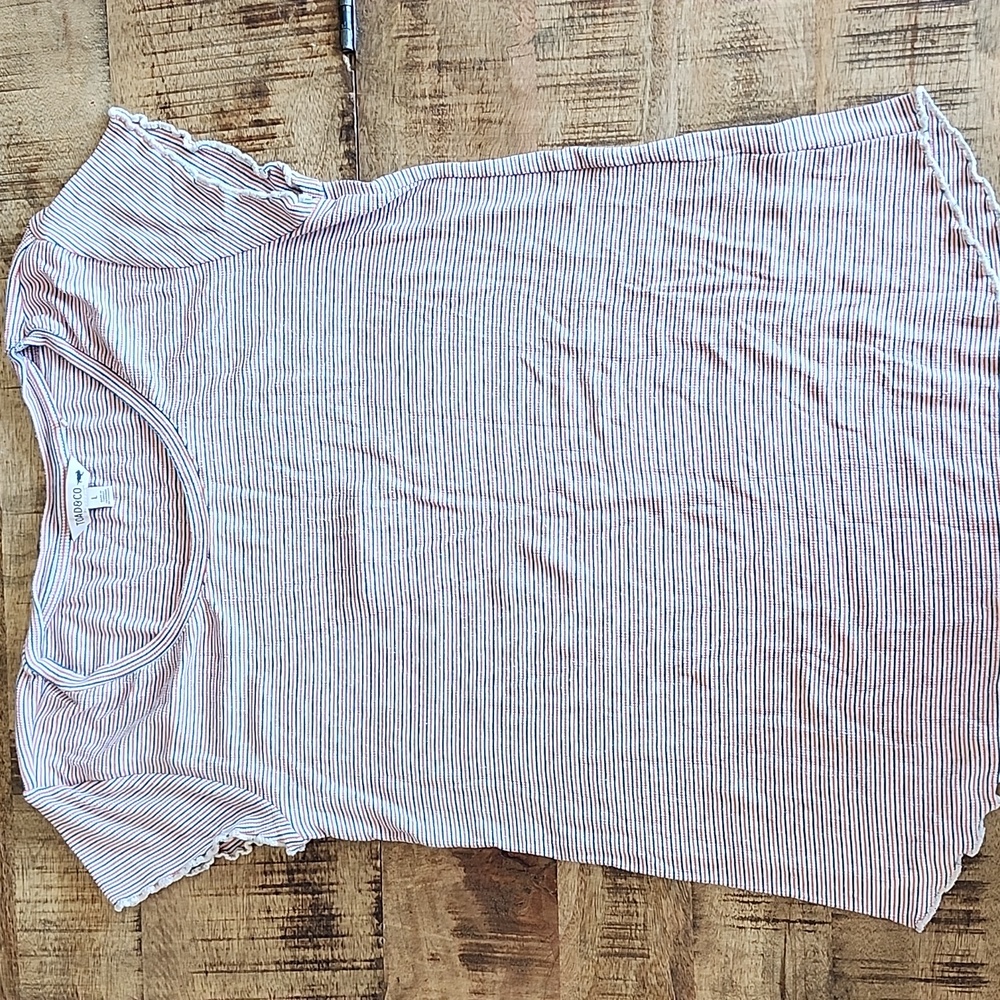 Toad & Co. Striped Long Line Short Sleeve Top With Frilled Trim. Women's Large